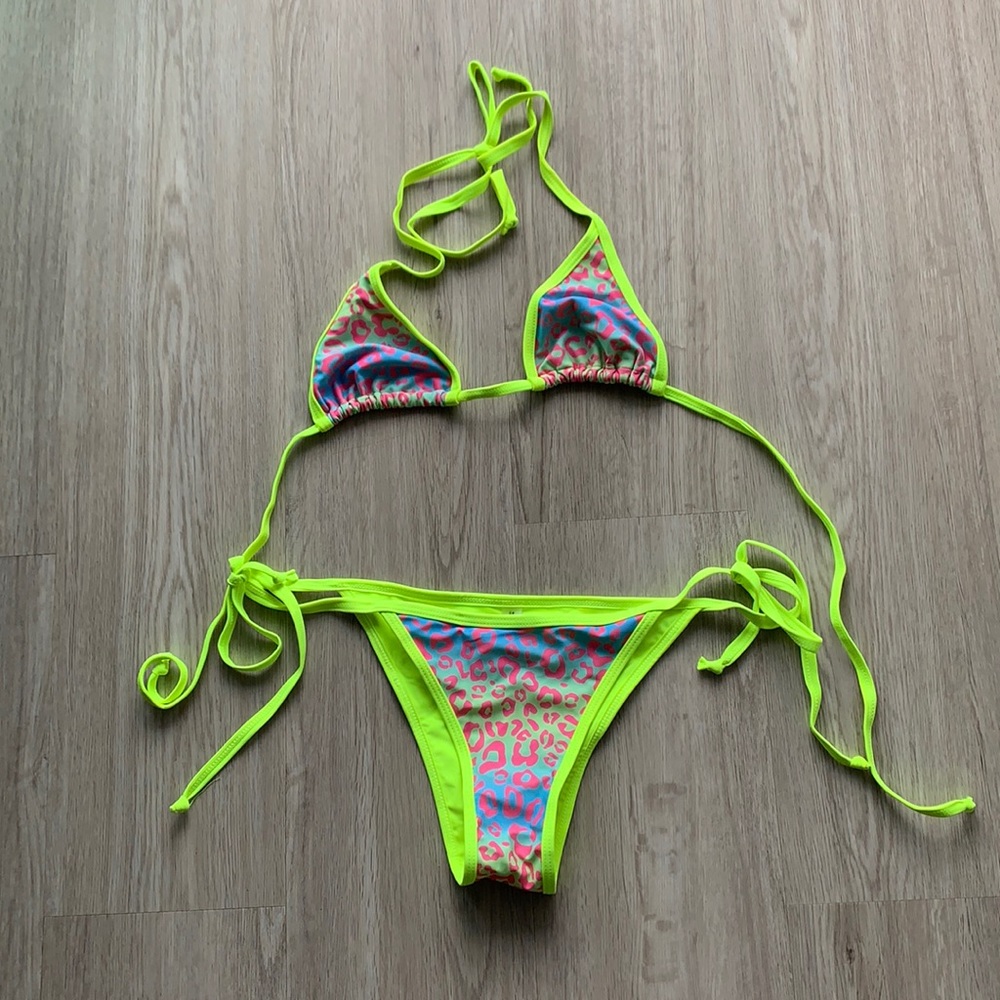 Brand new neon leopard string bikini size 8